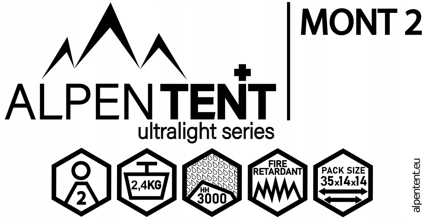 AlpenTent MONT 2 dvivietė palapinė – itin lengva, tik 2,4 kg