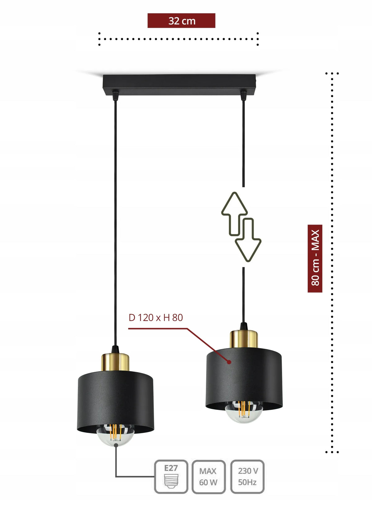 Lubinis šviestuvas / sietynas Classic Spot BZ2 LED E27 Black Gold