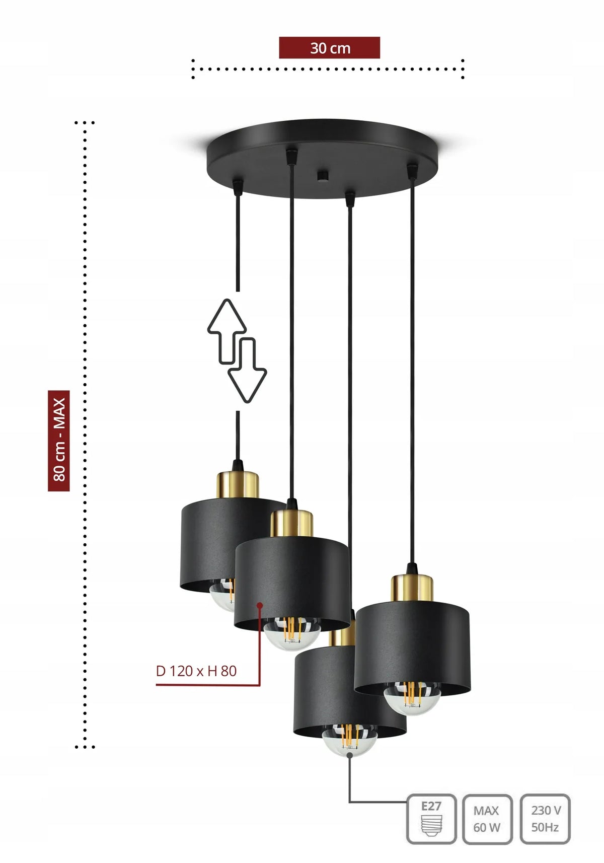 Lubų šviestuvas, kabantis šviestuvas Classic Spot EZ4 LED E27 Black Gold