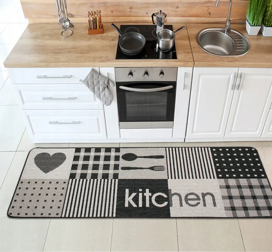 Neslystantis virtuvinis kilimas Eureka Home, 67x140 cm, sidabrinis