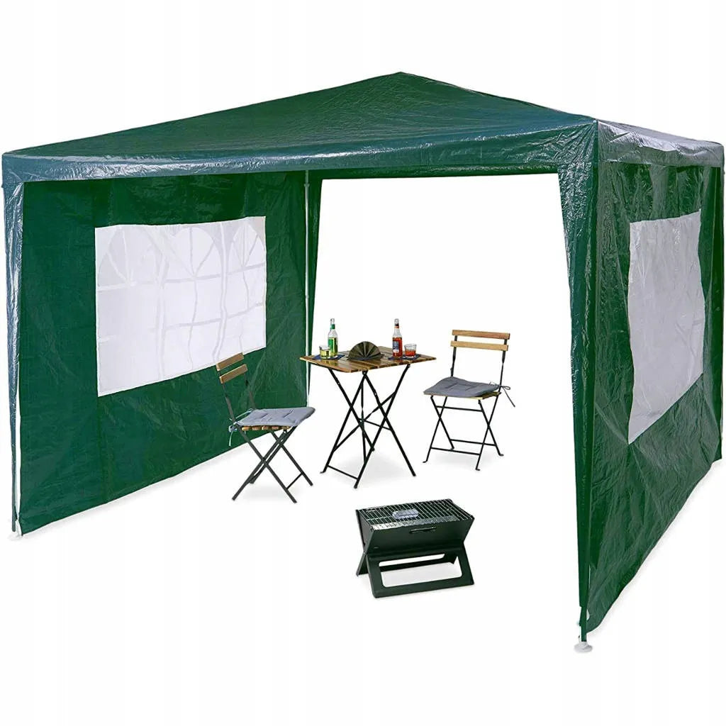 Sodo paviljonas 3x3 m palapinė pavėsinė su 2 sienelėmis, langais, žalias
