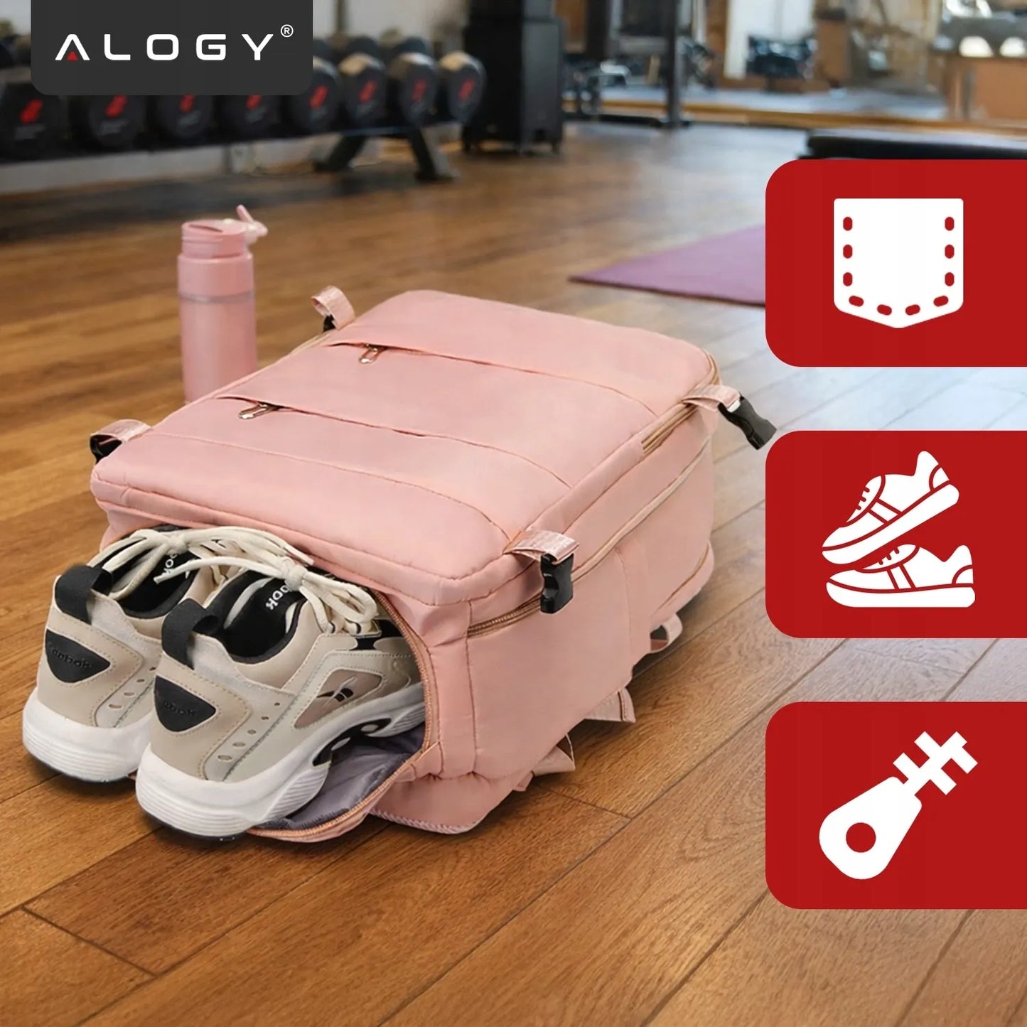 Alogy kelioninė kuprinė rankiniam bagažui į lėktuvą 45x30x20 Ryanair Wizz Air, rožinė