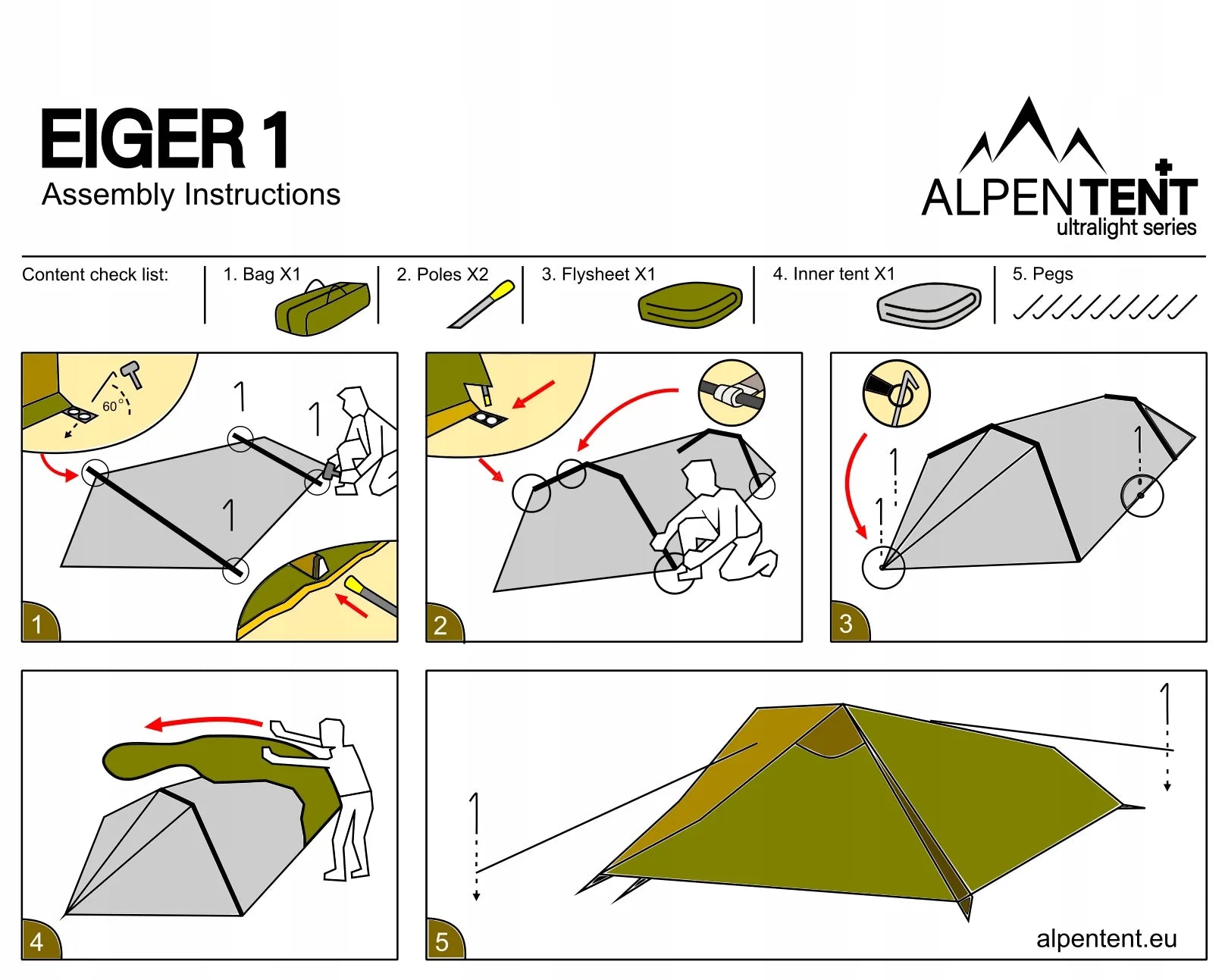 AlpenTent EIGER 1 palapė, vienvietė, lengva (1,5 kg)