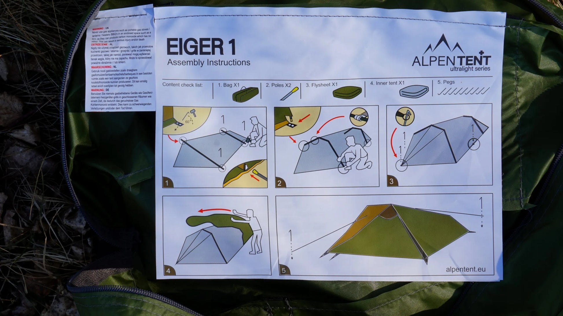 AlpenTent EIGER 1 palapė, vienvietė, lengva (1,5 kg)
