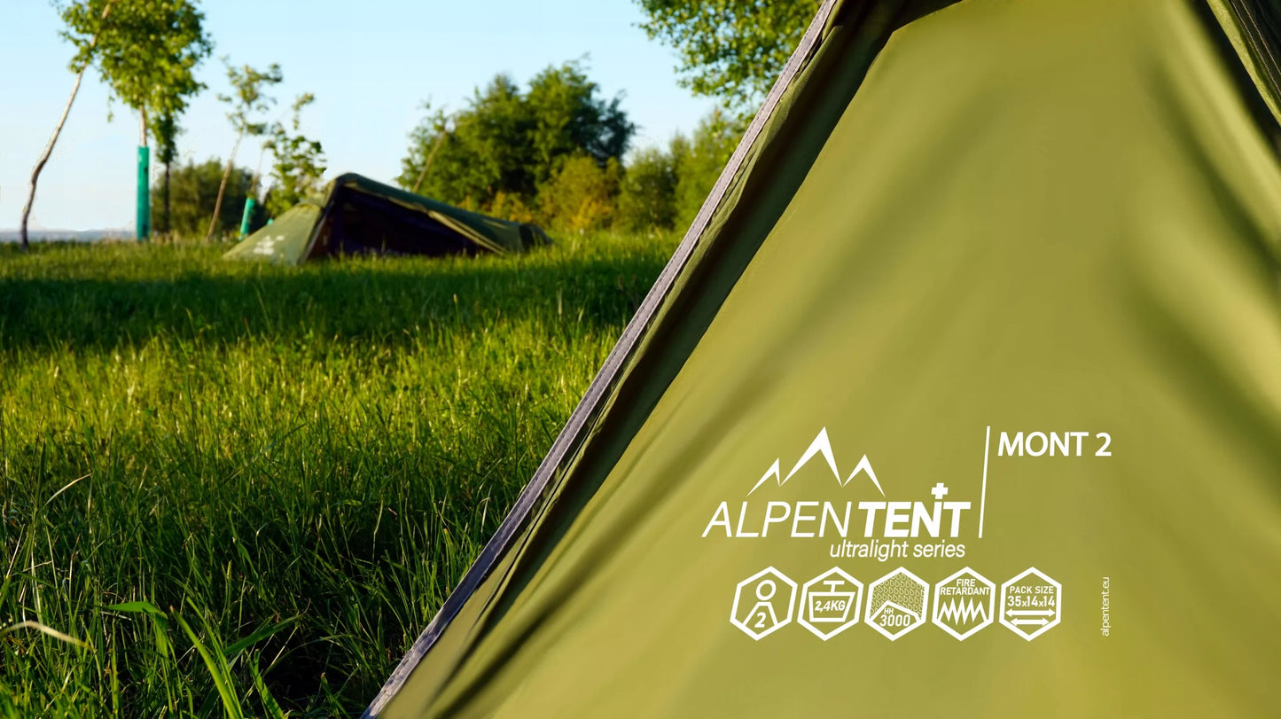 AlpenTent MONT 2 dvivietė palapinė – itin lengva, tik 2,4 kg