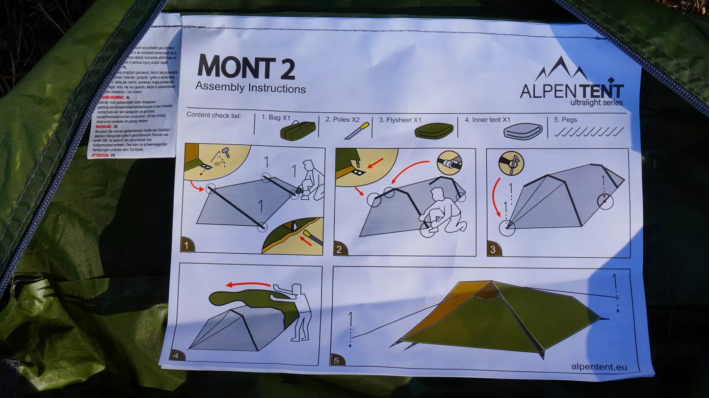 AlpenTent MONT 2 dvivietė palapinė – itin lengva, tik 2,4 kg