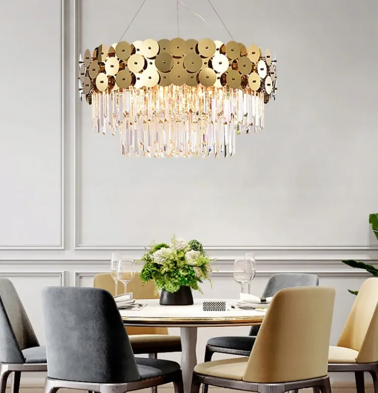 Auksinė krištolinė pakabinama lubinė lempa LED Gold Glamour TOOLIGHT