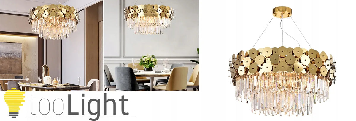 Auksinė krištolinė pakabinama lubinė lempa LED Gold Glamour TOOLIGHT