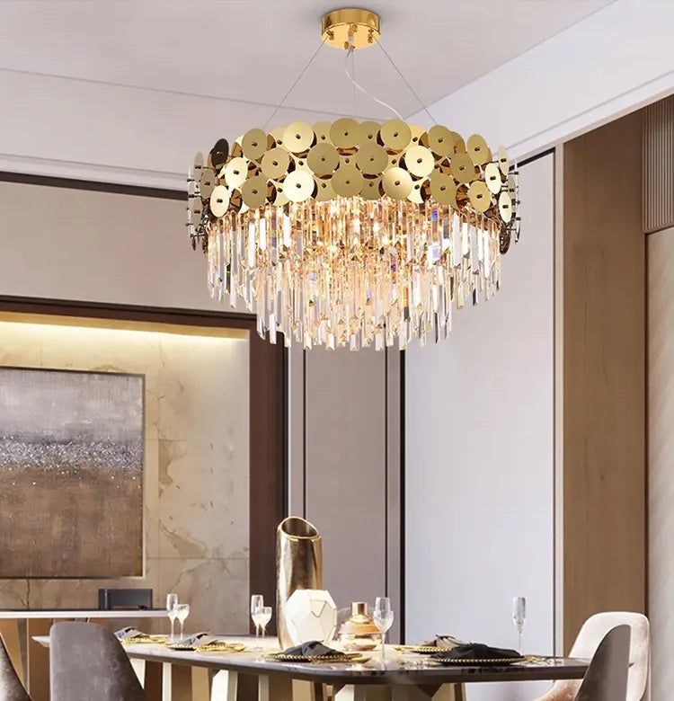 Auksinė krištolinė pakabinama lubinė lempa LED Gold Glamour TOOLIGHT
