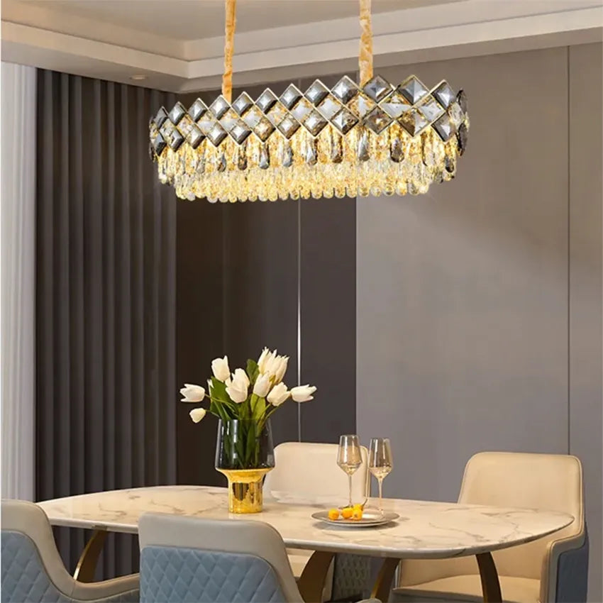 Auksinis krištolinis pakabinamas lubinis šviestuvas „Glamour“ 8 × E14 TOOLIGHT