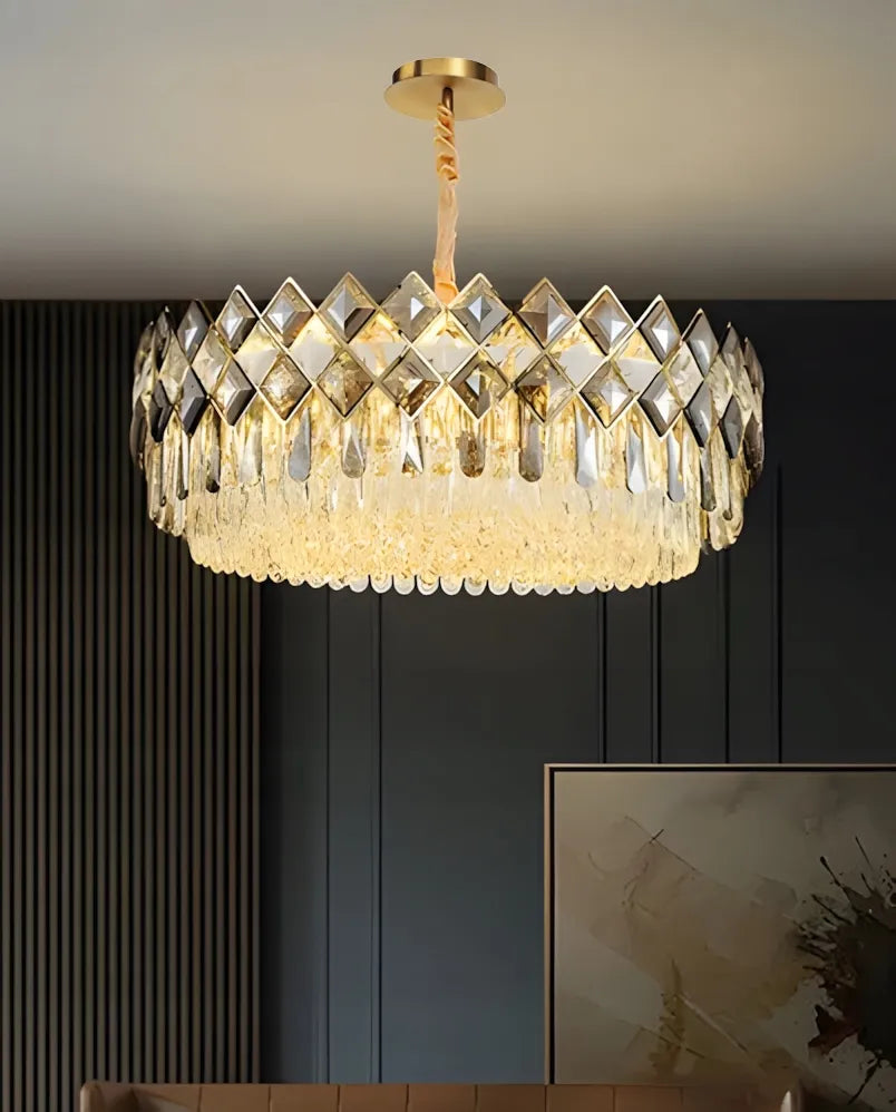 Auksinis krištolinis pakabinamas lubinis šviestuvas „Glamour“ – 8 × E14 TOOLIGHT