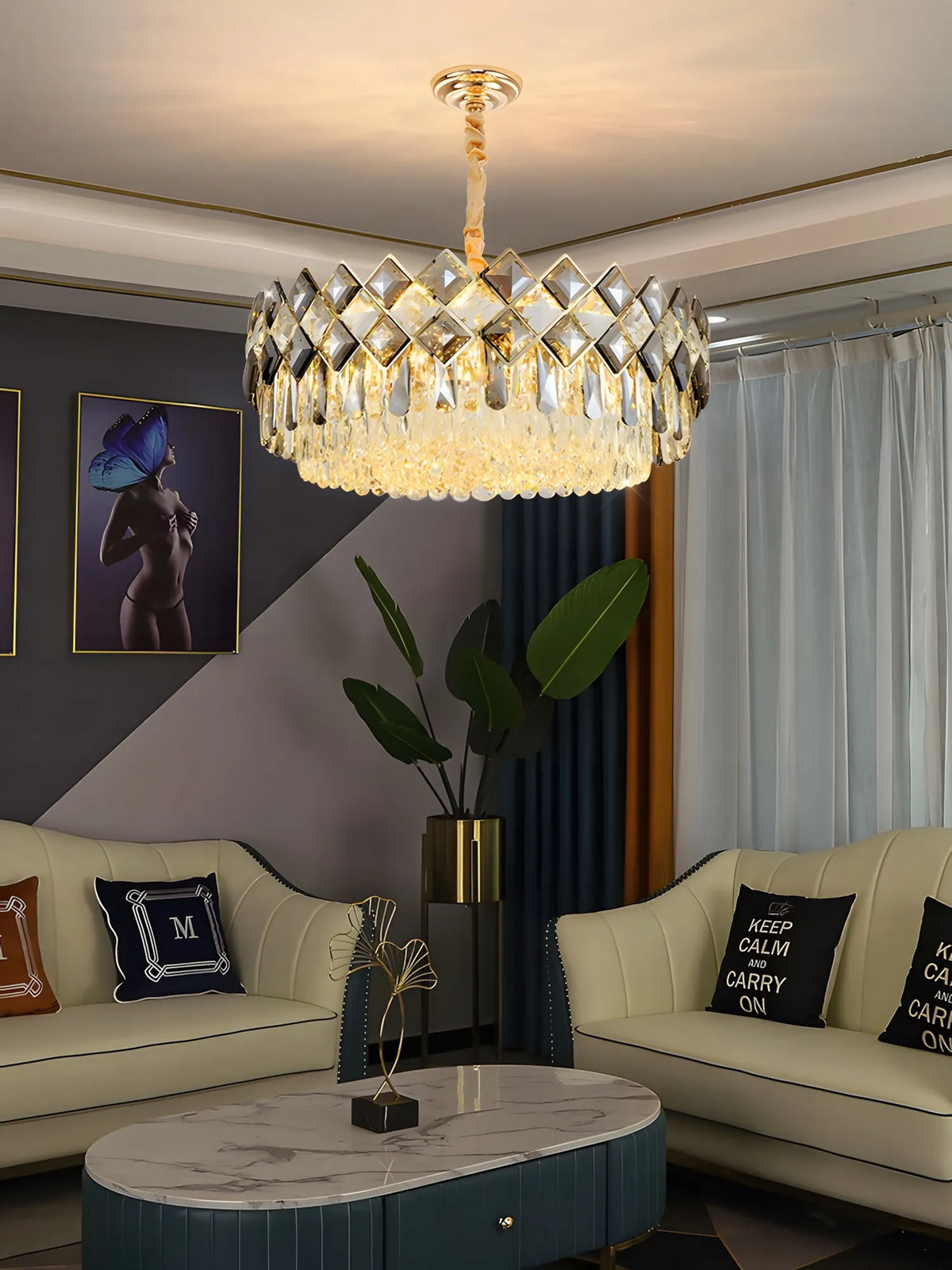 Auksinis krištolinis pakabinamas lubinis šviestuvas „Glamour“ – 8 × E14 TOOLIGHT