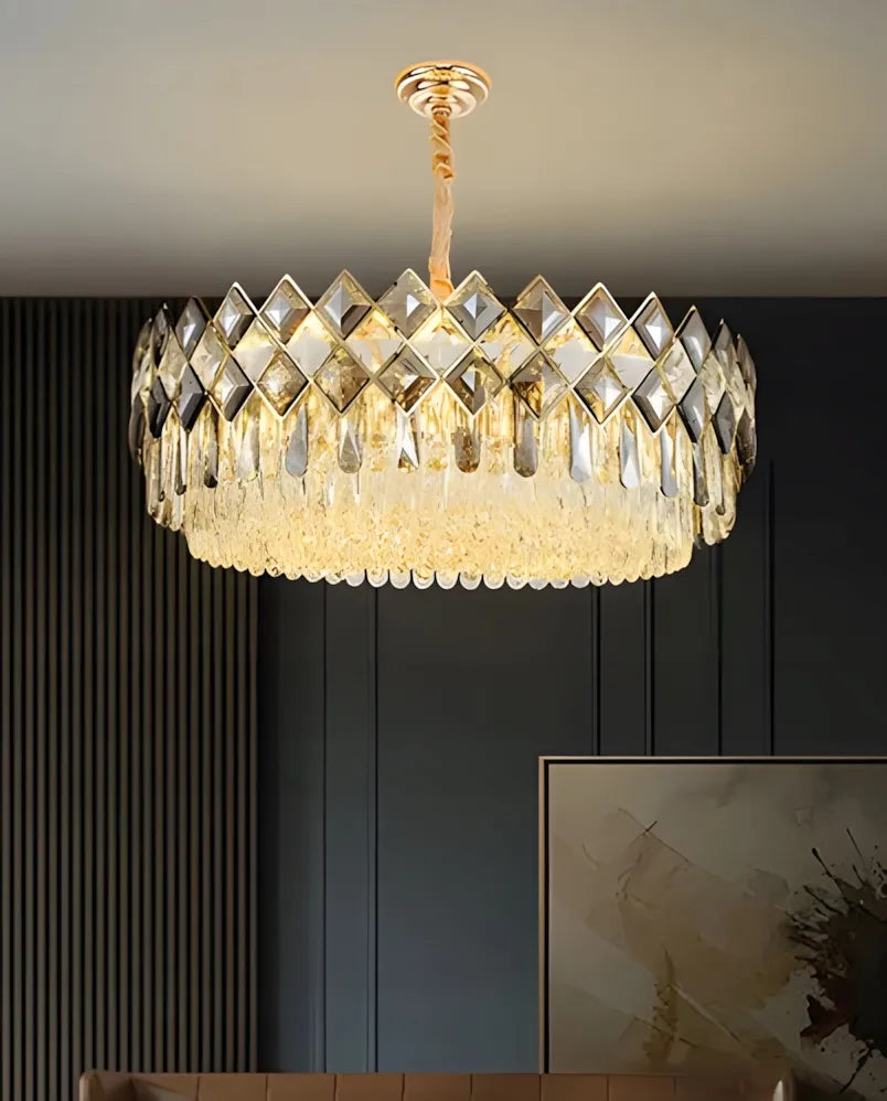 Auksinis krištolinis pakabinamas lubinis šviestuvas „Glamour“ – 8 × E14 TOOLIGHT