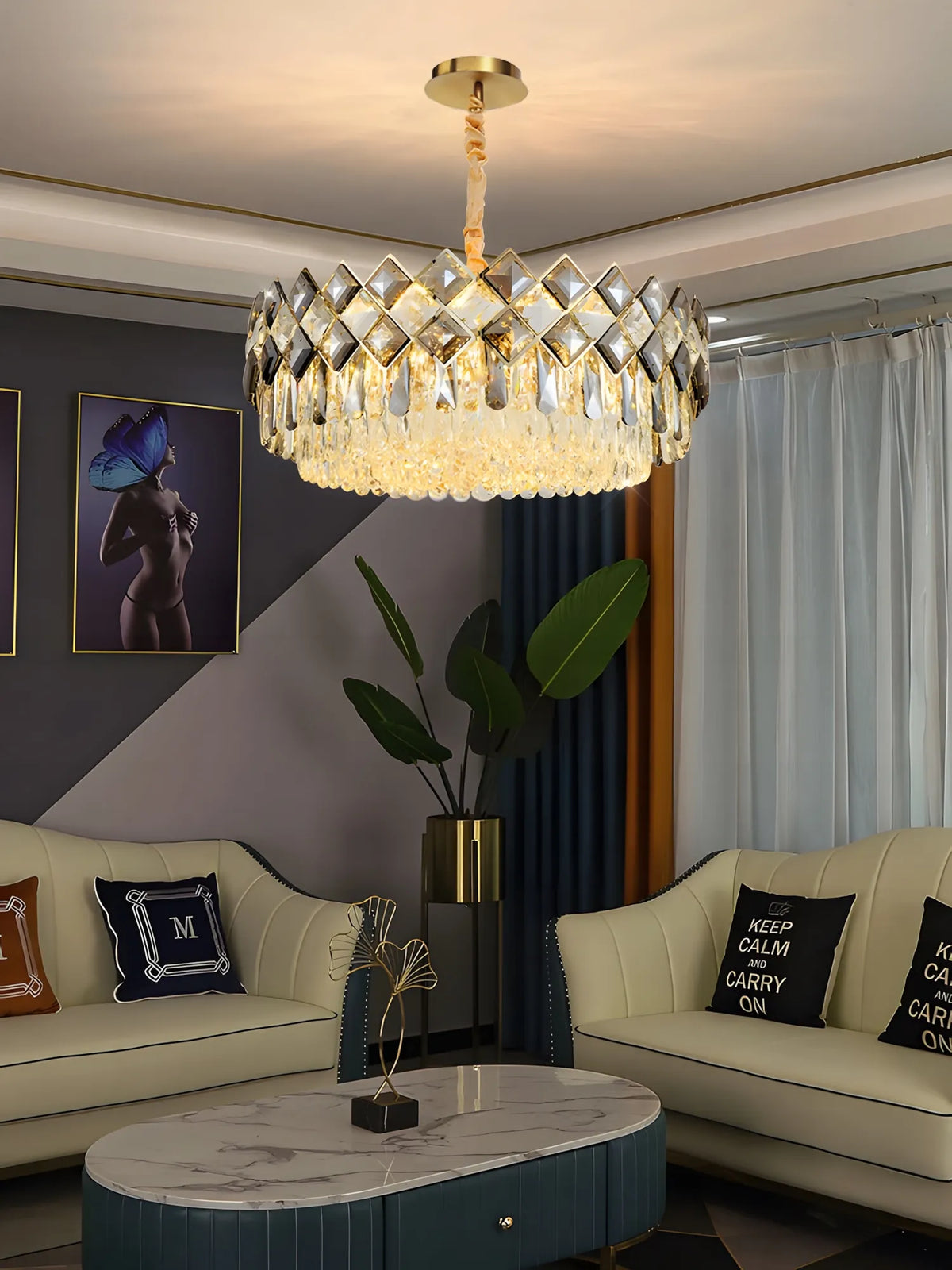 Auksinis krištolinis pakabinamas lubinis šviestuvas „Glamour“ – 8 × E14 TOOLIGHT