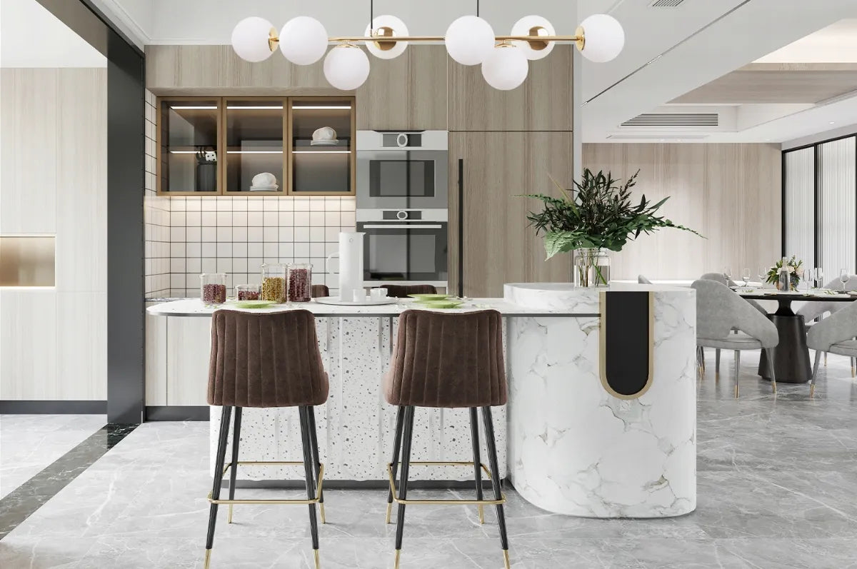 Auksinis pakabinamas lubinis šviestuvas SIENA 8×E14 virtuvei, svetainei, loft ir glamour stiliui
