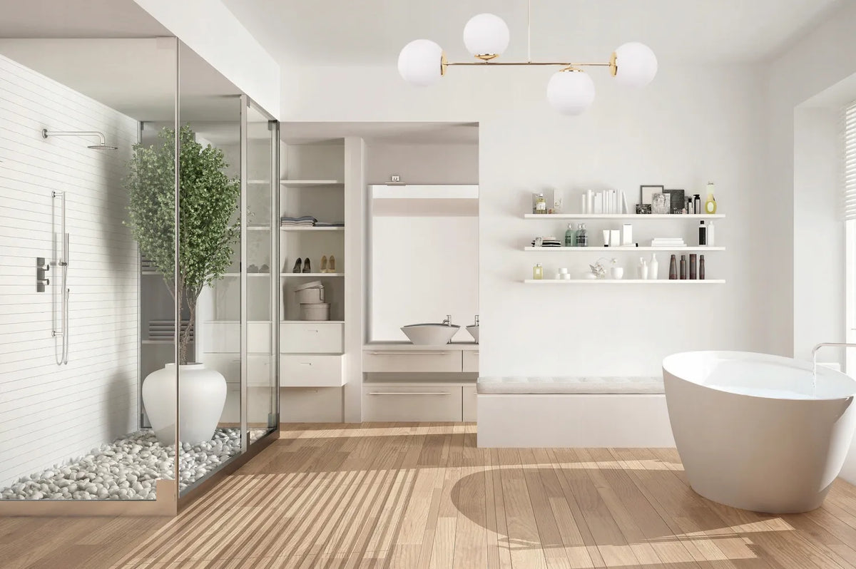 Auksinis pakabinamas lubinis šviestuvas SIENA su 4 baltais stikliniais gaubtais, „Light Home“