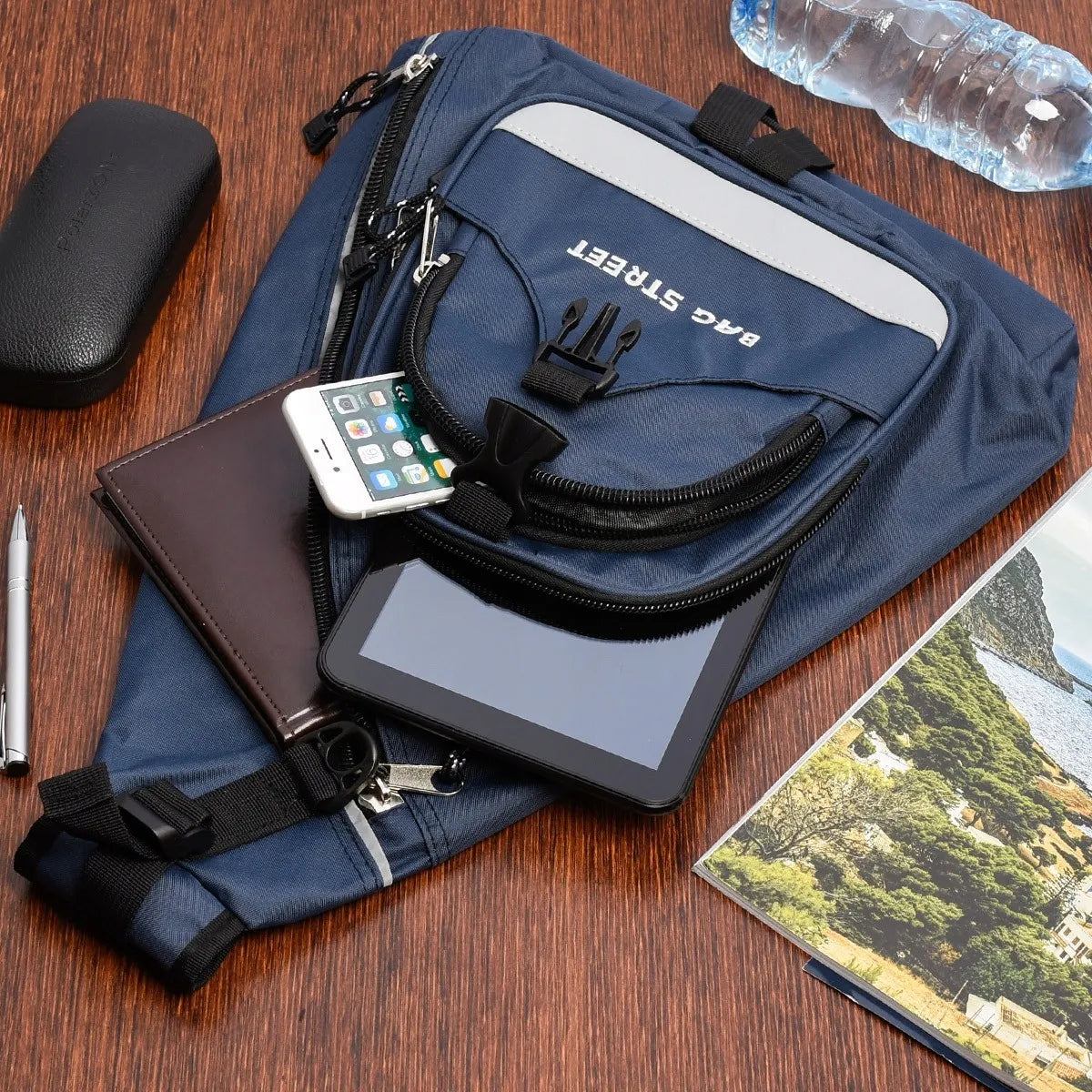 BAG STREET neperšlampama sportinė vieno diržo kuprinė, tamsiai mėlyna