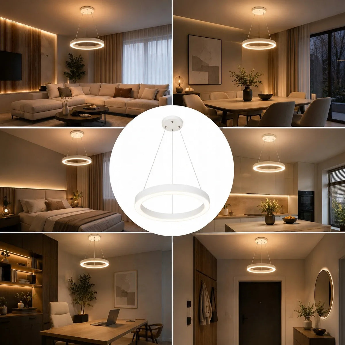 Baltas modernus pakabinamas LED lubinis šviestuvas „Ring“, 9 W, 600 lm, 3000 K