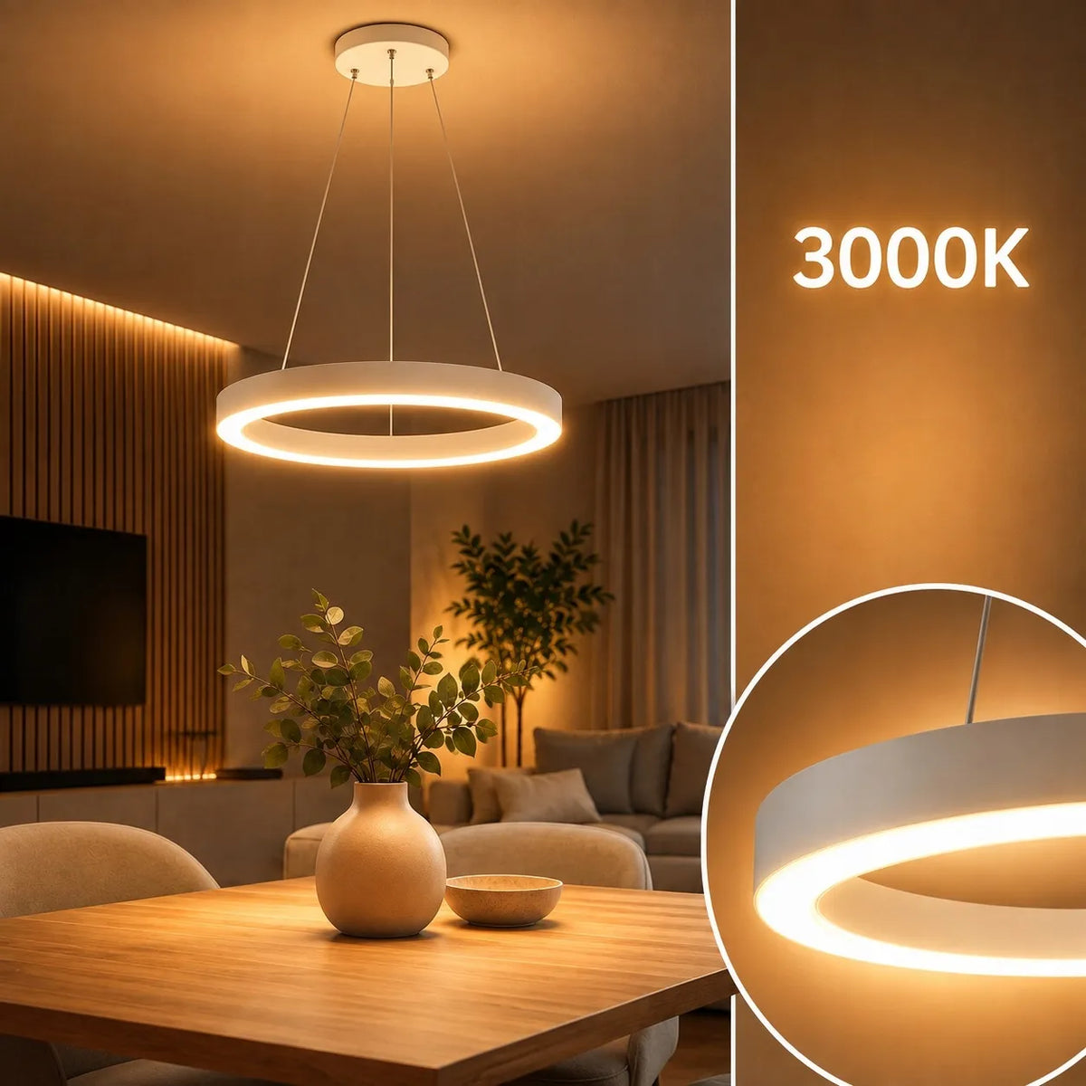 Baltas modernus pakabinamas LED lubinis šviestuvas „Ring“, 9 W, 600 lm, 3000 K