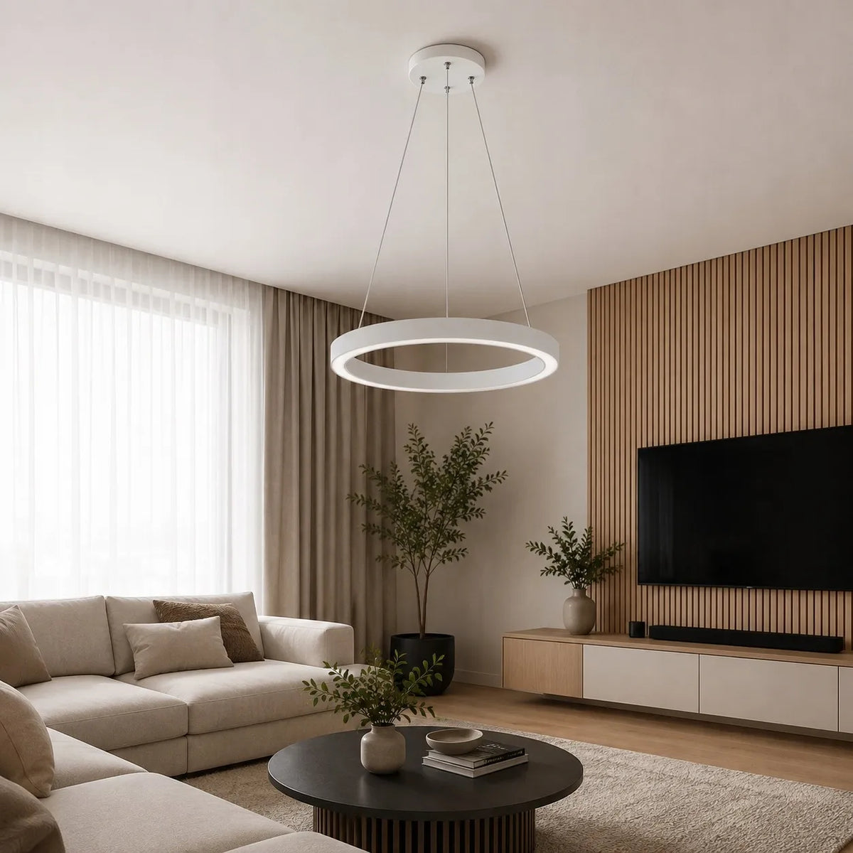 Baltas modernus pakabinamas LED lubinis šviestuvas „Ring“, 9 W, 600 lm, 3000 K