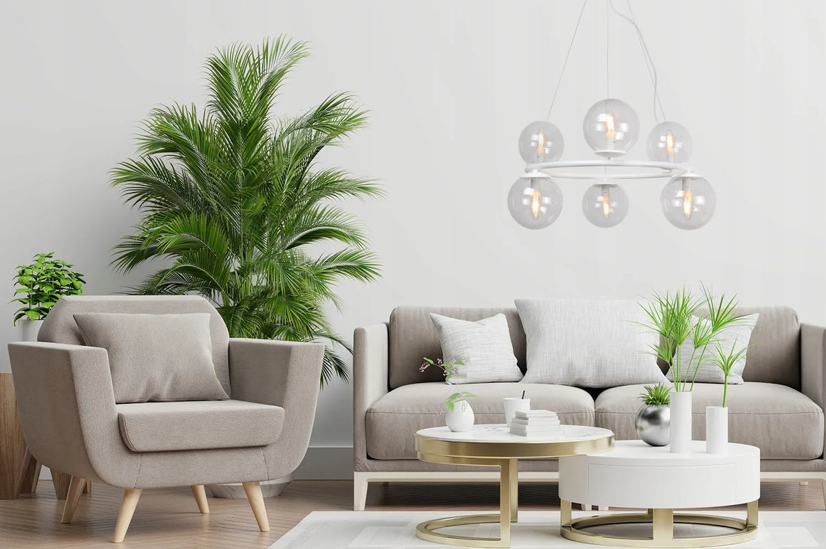 Baltas pakabinamas lubinis šviestuvas „Light Home“ AURA, žiedo formos, 6×E14