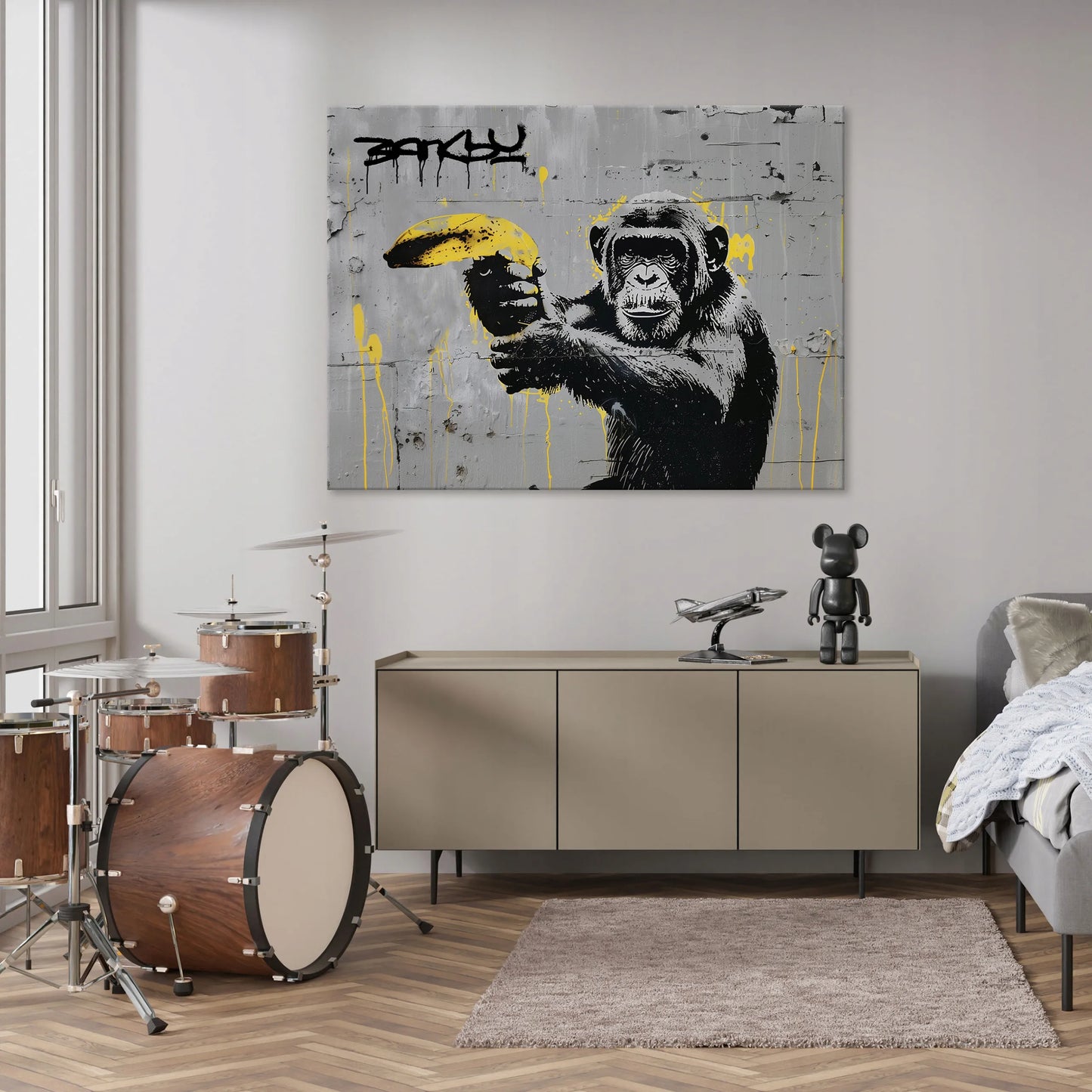 BANKSY beždžionės „Street Art“ grafičių modernus paveikslas ant drobės 100x70