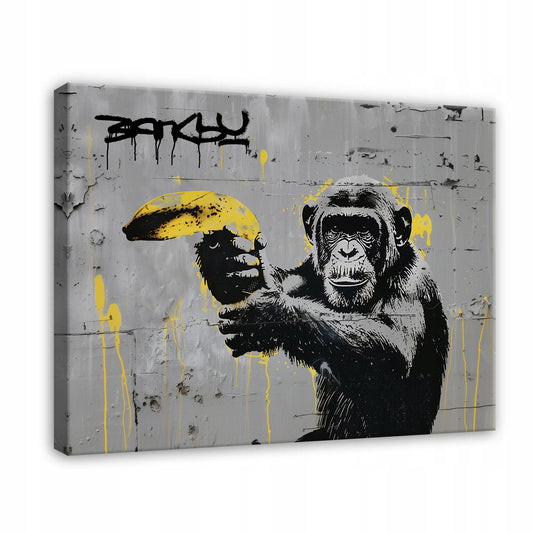 BANKSY beždžionės „Street Art“ grafičių modernus paveikslas ant drobės 100x70