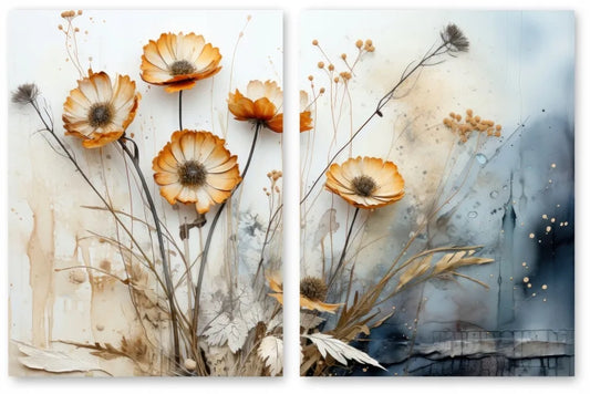 BOHO augalai džiovintos gėlės 2 plakatų rinkinys B2 50x70cm paveikslas smėlio spalvos žolės #379