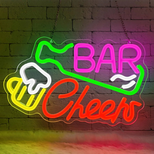 Dekoracinis LED neonas BAR CHEERS, daugiaspalvis, reguliuojamas, 33x20 cm, USB