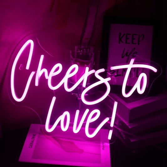 Dekoracinis LED neonas CHEERS TO LOVE rožinis 42x31 cm, pritemdomas, USB