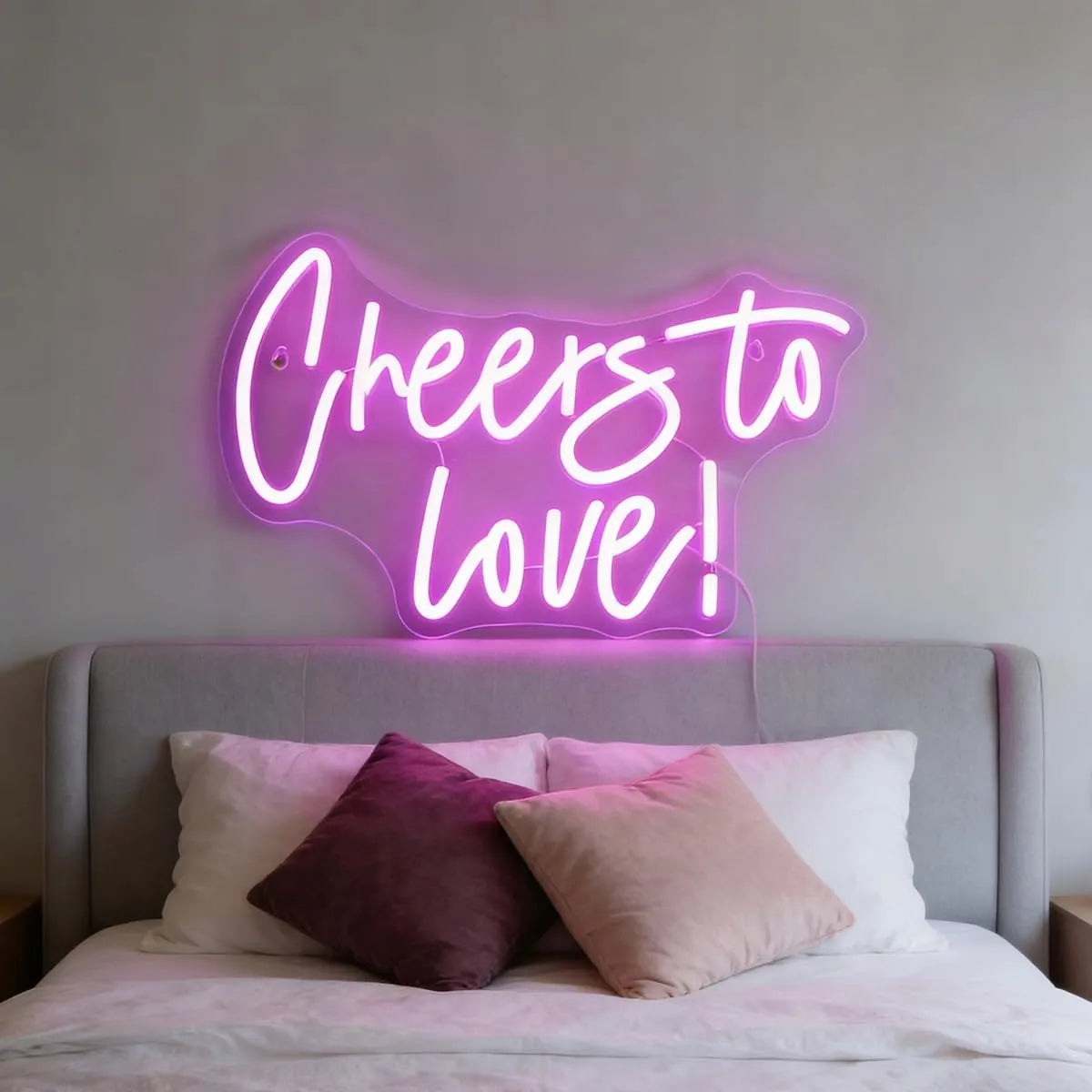 Dekoracinis LED neonas CHEERS TO LOVE rožinis 42x31 cm, pritemdomas, USB