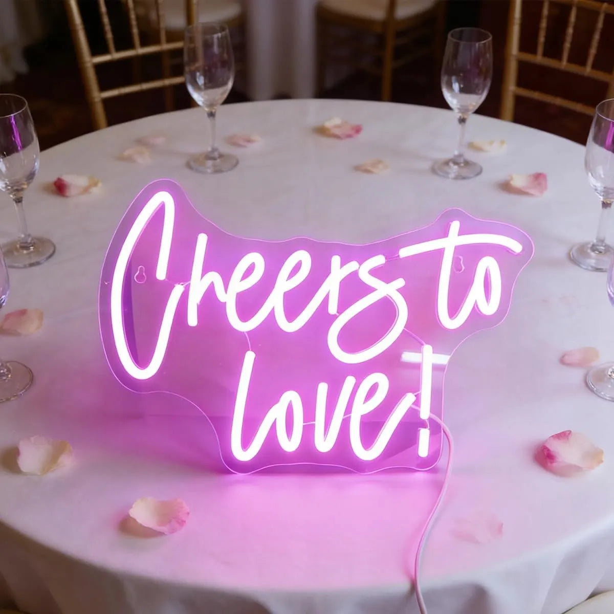 Dekoracinis LED neonas CHEERS TO LOVE rožinis 42x31 cm, pritemdomas, USB