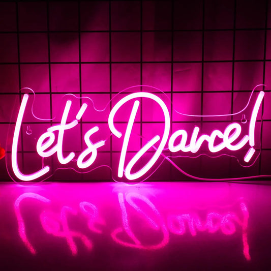 Dekoracinis LED neonas Let's Dance, rožinis, 43x17 cm, su USB jungtimi