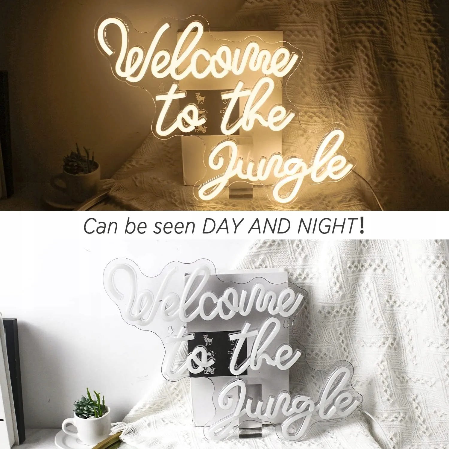 Dekoracinis LED neonas WELCOME TO THE JUNGLE, šiltai balta spalva, 42x33 cm, USB