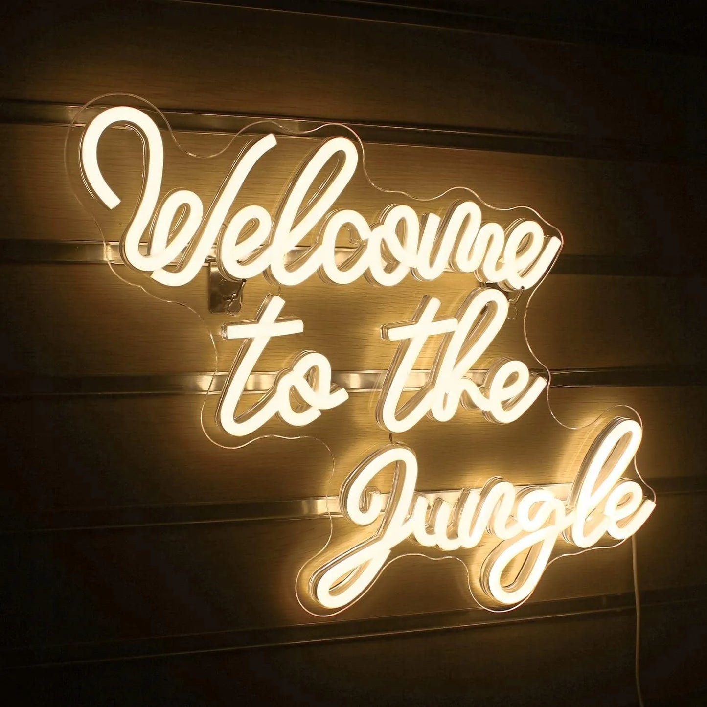 Dekoracinis LED neonas WELCOME TO THE JUNGLE, šiltai balta spalva, 42x33 cm, USB