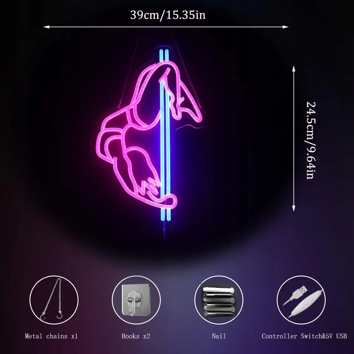 Dekoratyvinis LED neoninis ženklas Wanxing SEXY DANCING GIRL, spalvotas, pritemdomas, 39x25 cm, USB