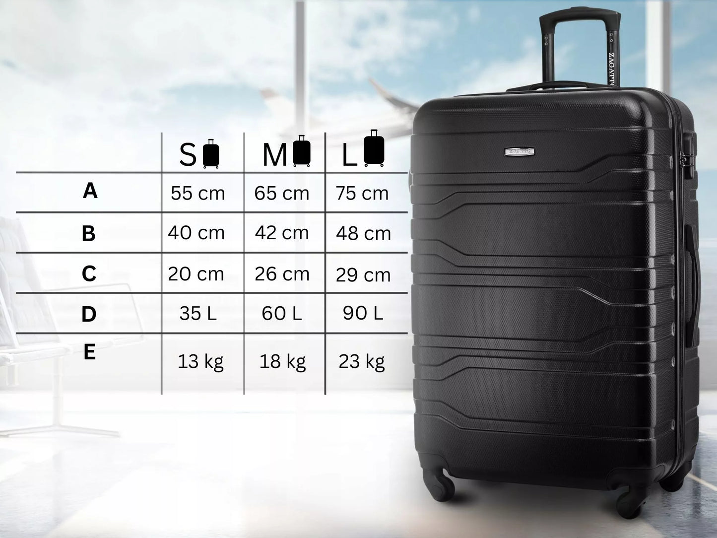 Didelis kietas lagaminas su ratukais, 90L, Zagatto XXL