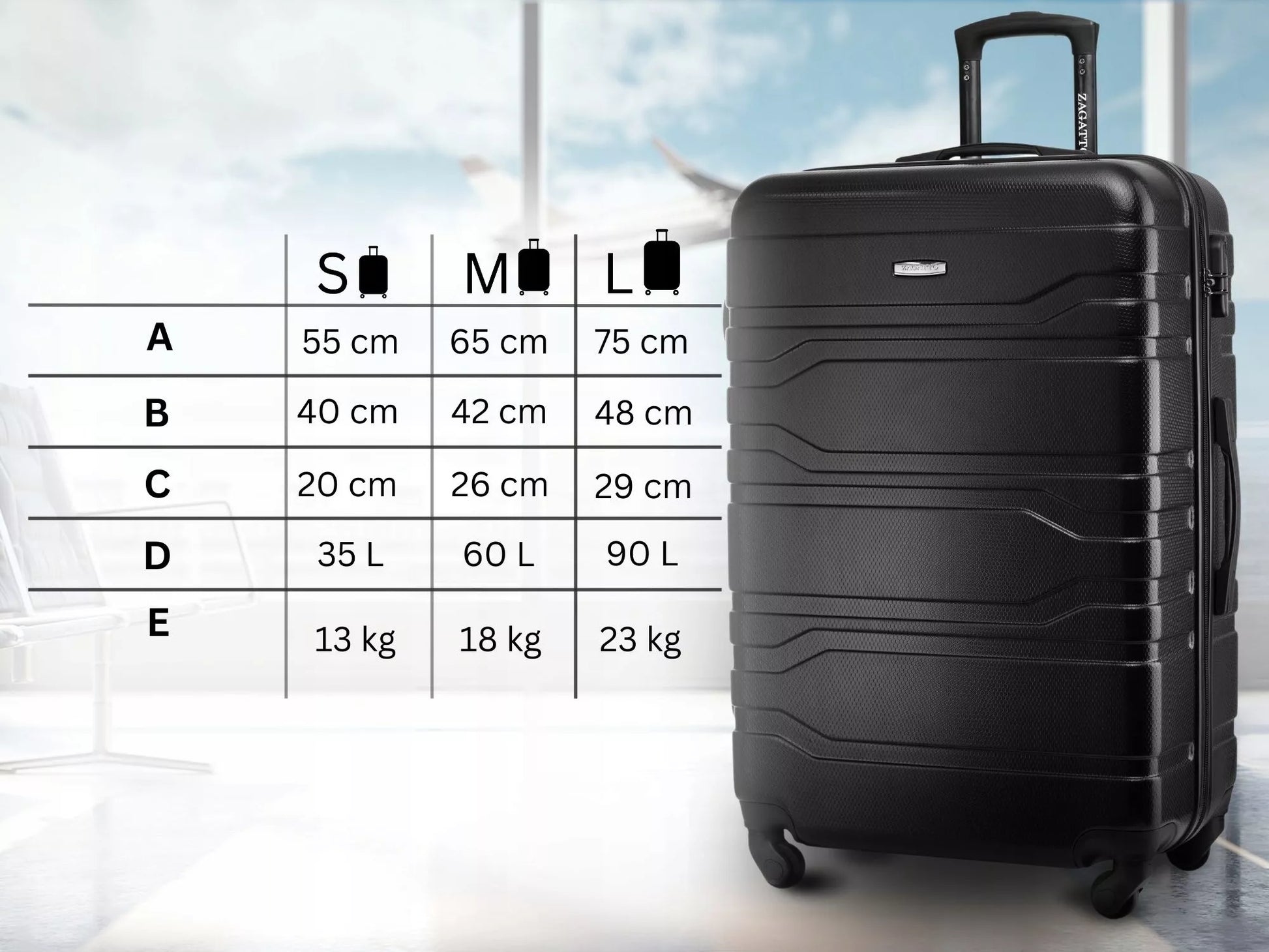 Didelis kietas lagaminas su ratukais, 90L, Zagatto XXL