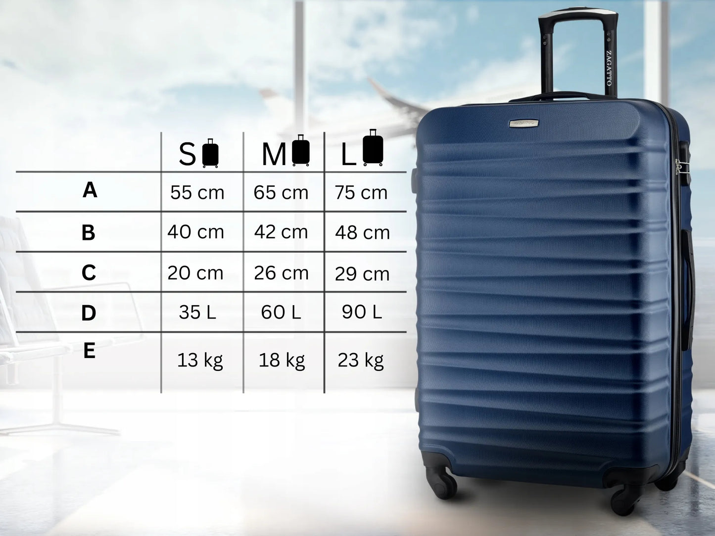 Didelis kietas Zagatto kelioninis lagaminas su ratukais, 90L, XXL