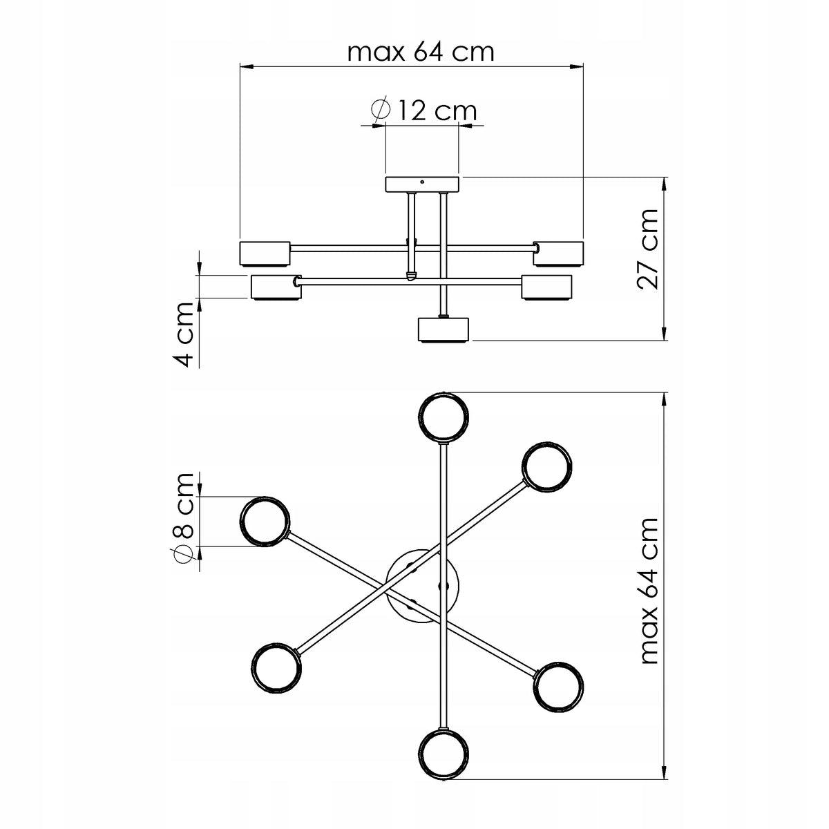 Didelis minimalistinis juodas loft stiliaus lubinis šviestuvas – 6 × GX53