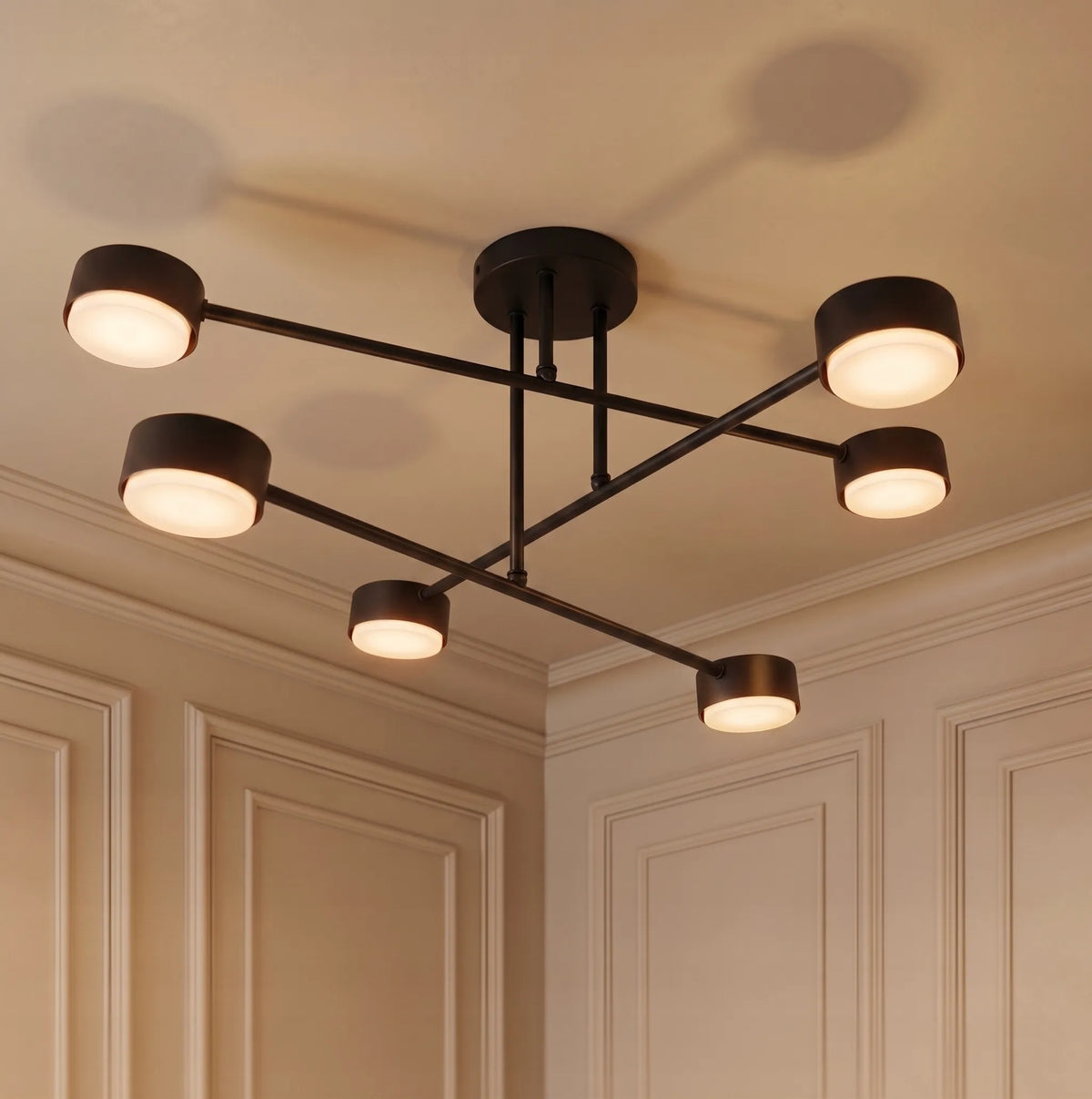 Didelis minimalistinis juodas loft stiliaus lubinis šviestuvas – 6 × GX53