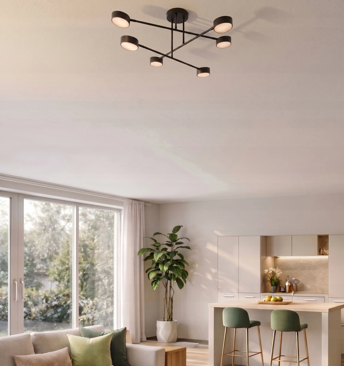 Didelis minimalistinis juodas loft stiliaus lubinis šviestuvas – 6 × GX53