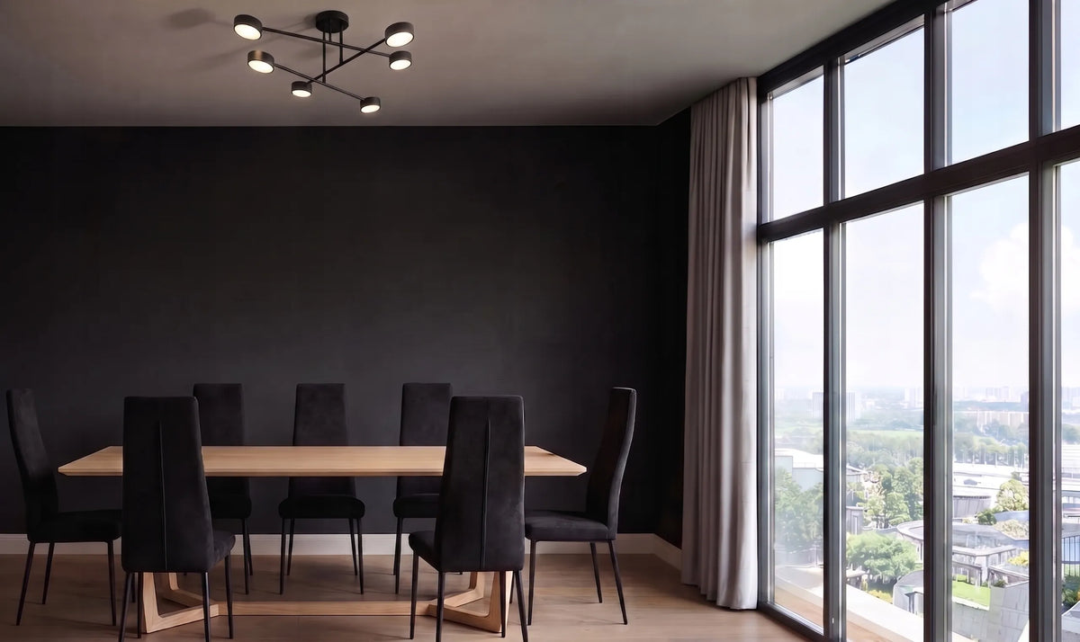 Didelis minimalistinis juodas loft stiliaus lubinis šviestuvas – 6 × GX53