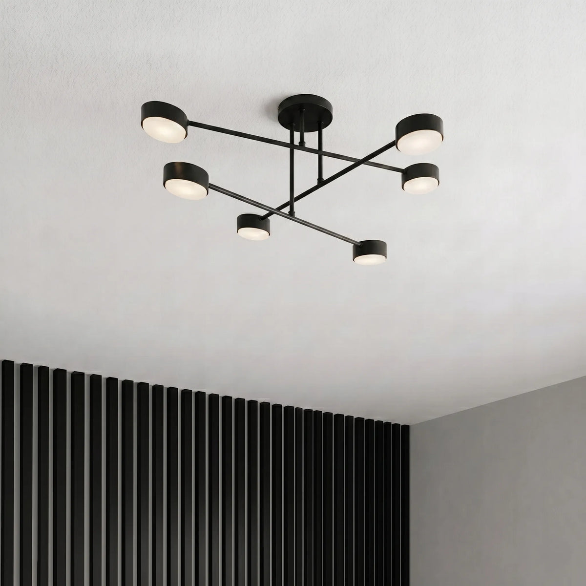 Didelis minimalistinis juodas loft stiliaus lubinis šviestuvas – 6 × GX53