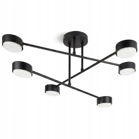 Didelis minimalistinis juodas loft stiliaus lubinis šviestuvas – 6 × GX53
