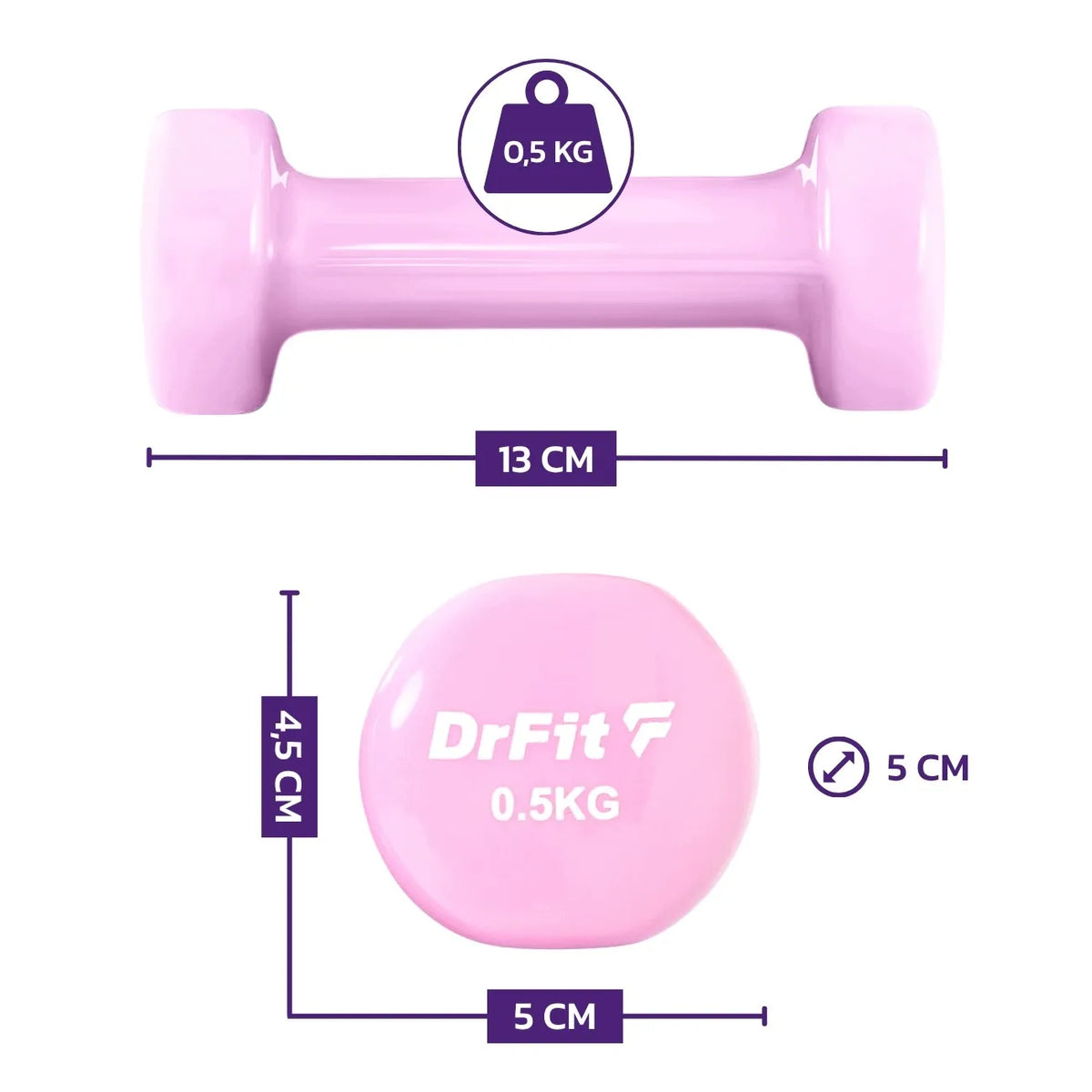 DrFit 6 hanteli rinkinys su stovu, fitness ir kardio treniruotėms, 6 kg (2x 0,5 kg, 2x 1 kg, 2x 1,5 kg)