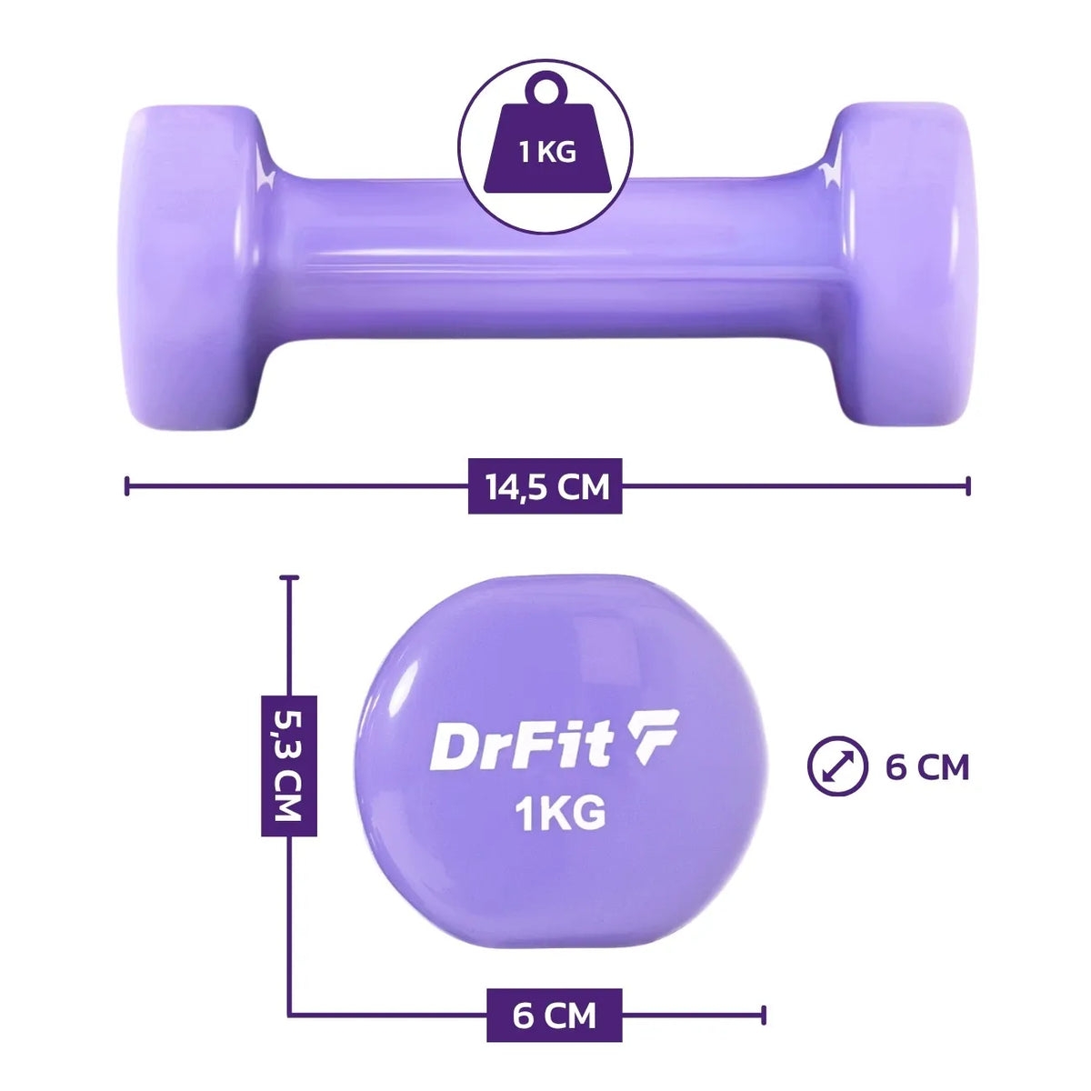 DrFit 6 hanteli rinkinys su stovu, fitness ir kardio treniruotėms, 6 kg (2x 0,5 kg, 2x 1 kg, 2x 1,5 kg)