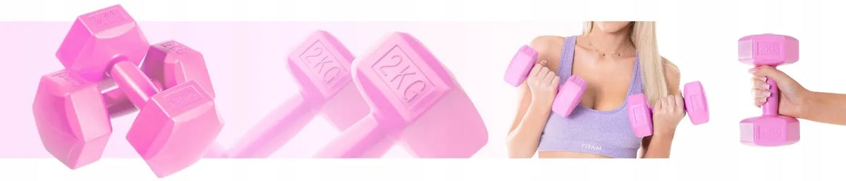 DrFit bituminiai hanteliai fitneso pratimams, šešiakampiai, 2 x 2 kg, rožiniai