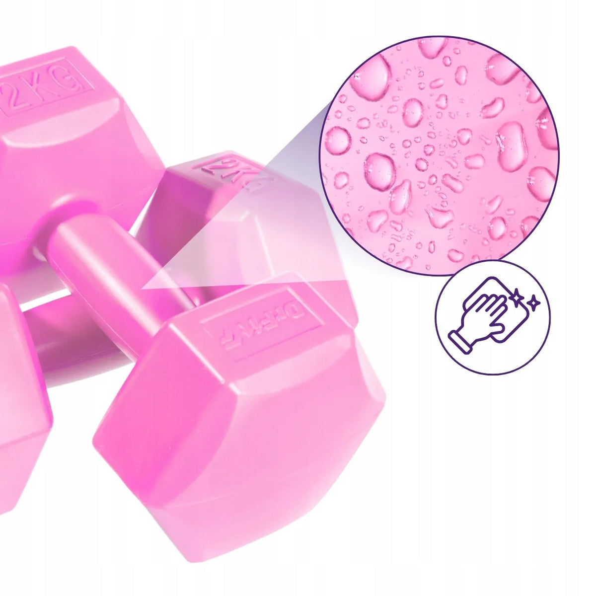 DrFit bituminiai hanteliai fitneso pratimams, šešiakampiai, 2 x 2 kg, rožiniai
