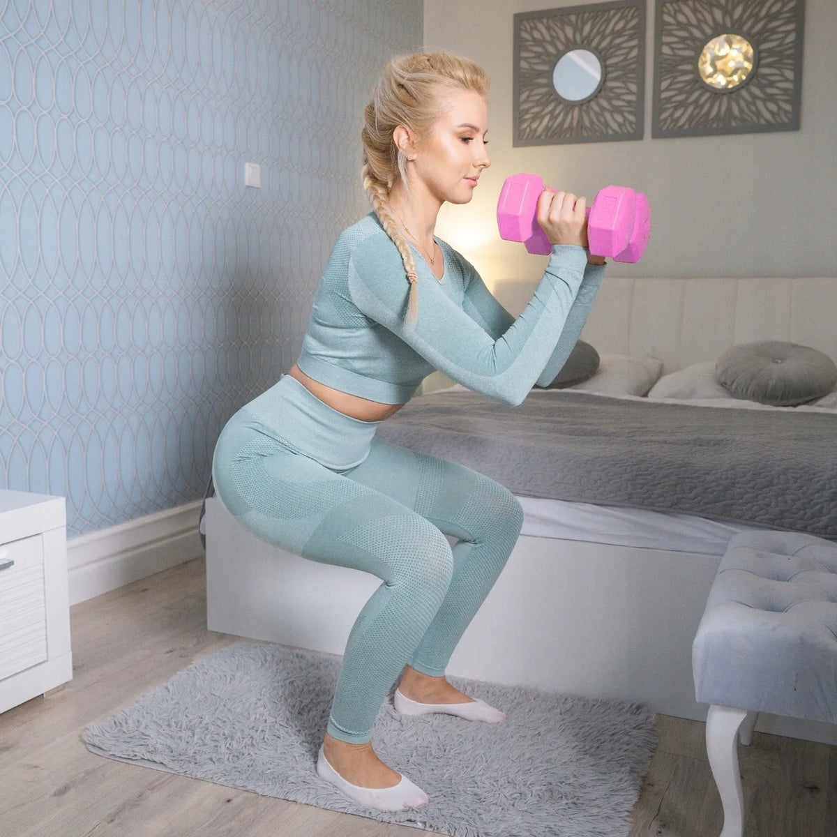 DrFit bituminiai hanteliai fitneso pratimams, šešiakampiai, 2 x 2 kg, rožiniai